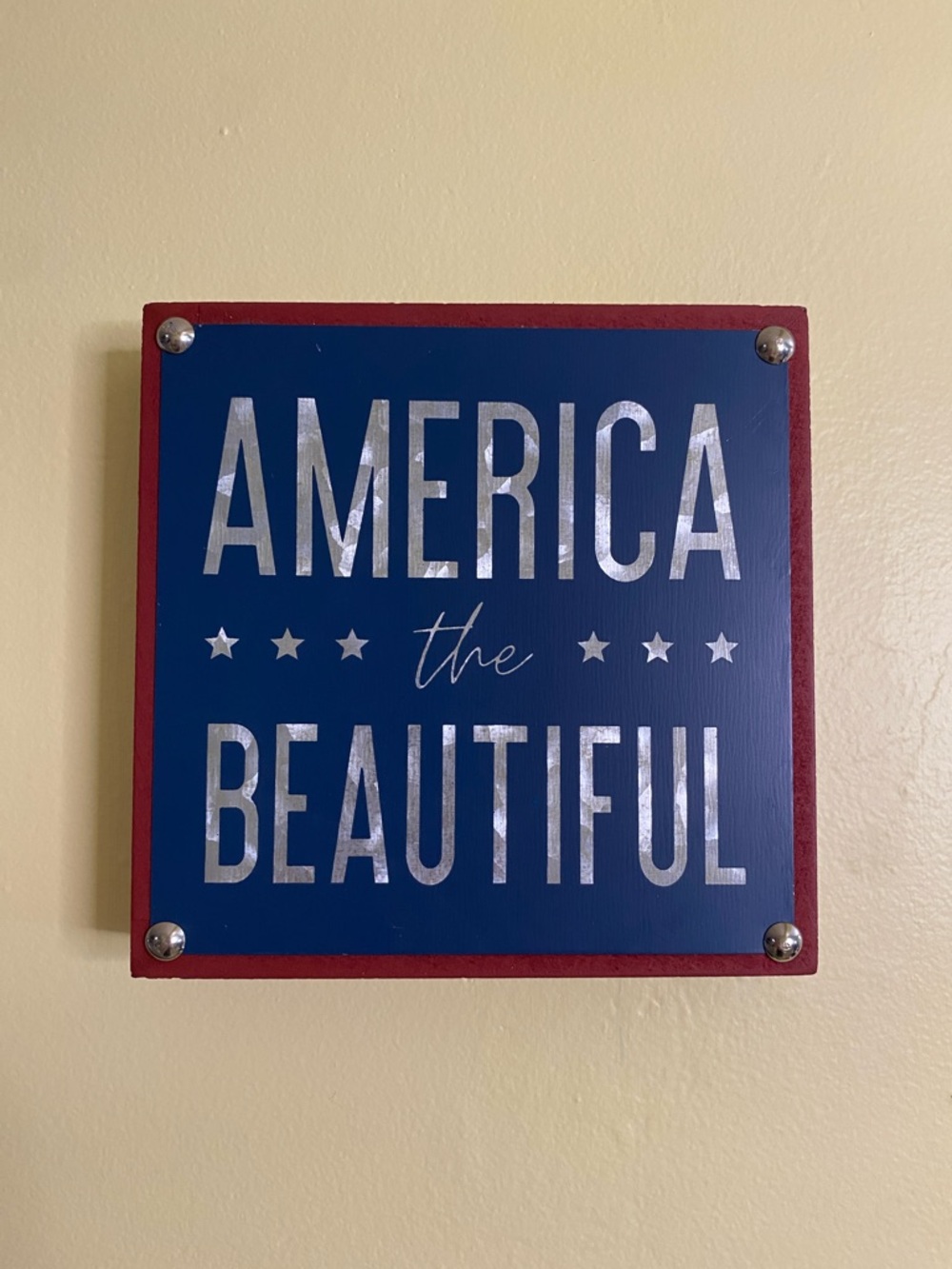 NWT Patriotic 'America the Beautiful' Metal and Wood Box Wall Sign
